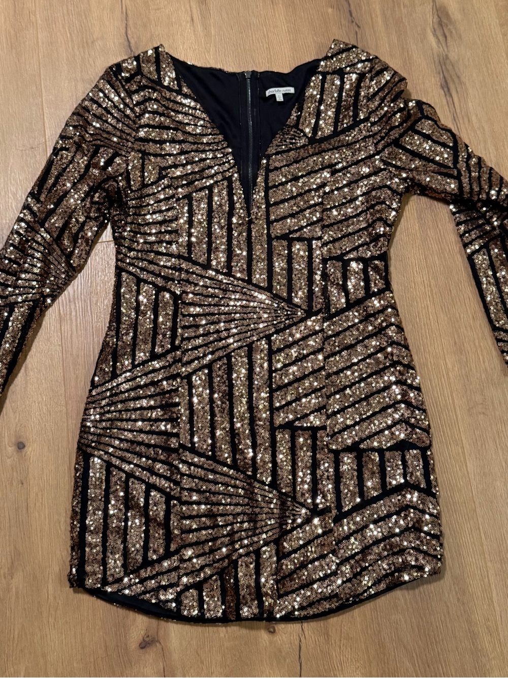 Charlotte Russe Gold and Black Sequin Long Sleeve Mini Dress